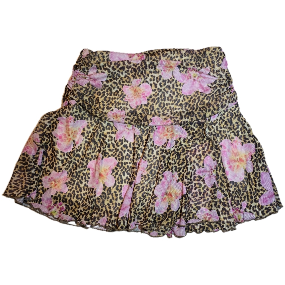 SHEIN Leopard Print Skort with Pink Floral Accents